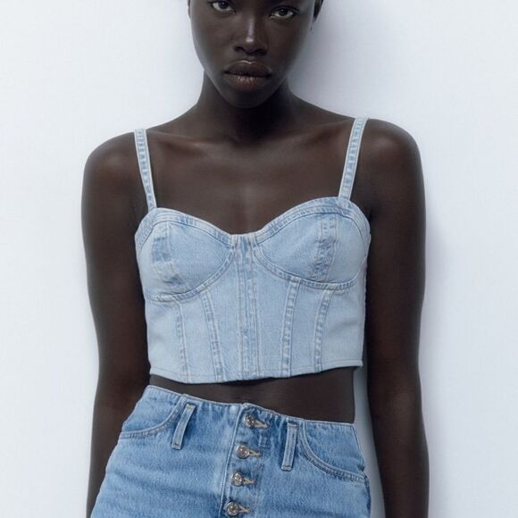 Zara Denim Corset Top - Picture 1 of 6